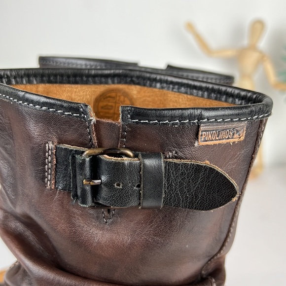 Pikolinos Brown Leather Moto Strap Heeled Boots Women’s Size 6 - Picture 9 of 13